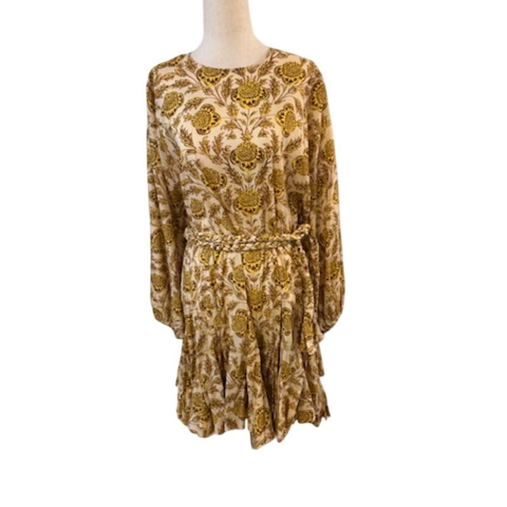 Rhode Ella Dress Medium Yellow Floral Cotton Ruffle Mini Belted Puff Sleeve Boho